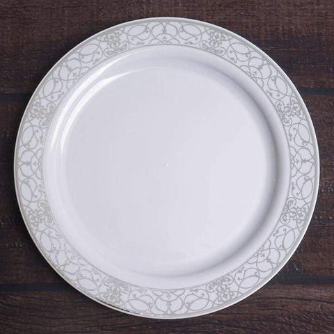 10 pcs 8" Disposable White Plastic Plates with Lace Trim