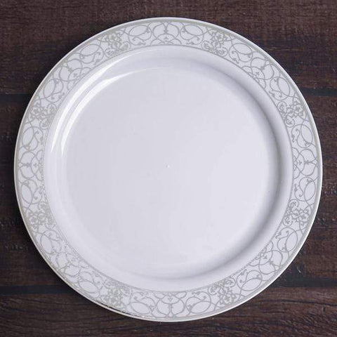 10 pcs 10" Disposable White Plastic Dinner Plates with Lace Trim