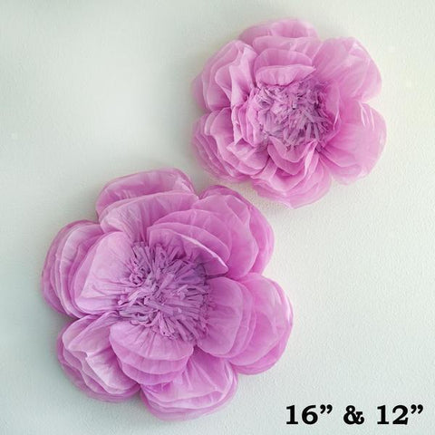 12 and 16 inch Lavender Paper Peony Flowers