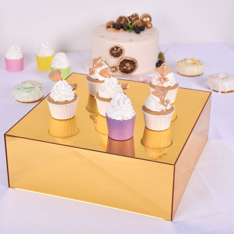 14 in Mirror Acrylic Display Box Cake Stand Centerpiece Pedestal Riser
