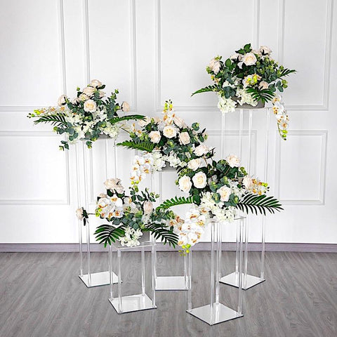 Clear Crystal Rectangular Stands Flower Vases Columns
