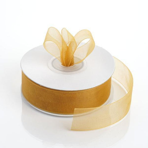 7/8 inch x 25 yards Gold Mono Edge Organza Ribbon