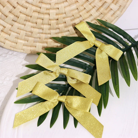 50 Pre Tied Mini Nylon Ribbon Glitter Twist Tie Bows