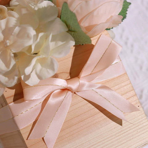 50 Pre Tied Satin Ribbon Bows with Metallic Gold Trim