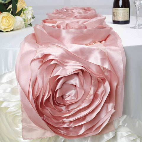 Extra Large Silk Raised Roses on Satin Table Runner