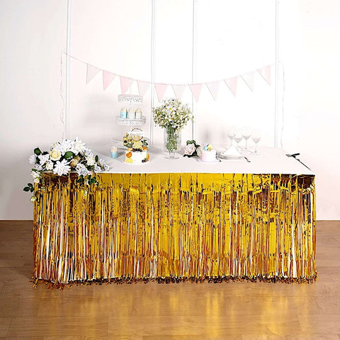 9 feet x 30" Disposable Metallic Foil Fringe Table Skirt
