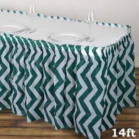 14 feet x 29" Hunter Green and White Chevron Plastic Table Skirt