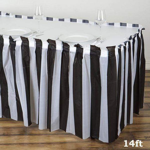 14 feet x 29" Black and White Stripe Plastic Table Skirt