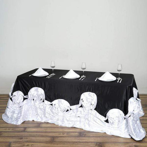 90"x156" Champagne Rectangular Large Roses Lamour Satin Tablecloth