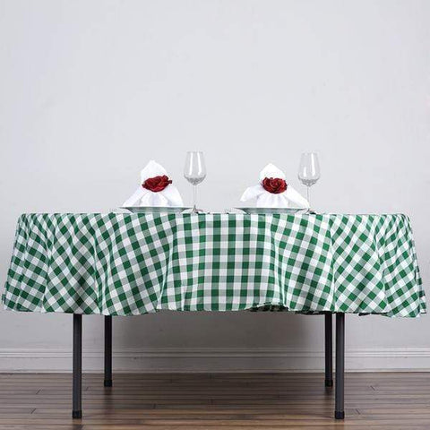 70 inch Green on White Round Gingham Checkered Polyester Round Tablecloth