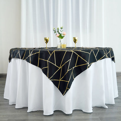 54x54 in Gold Metallic Geometric Design Square Polyester Table Overlay