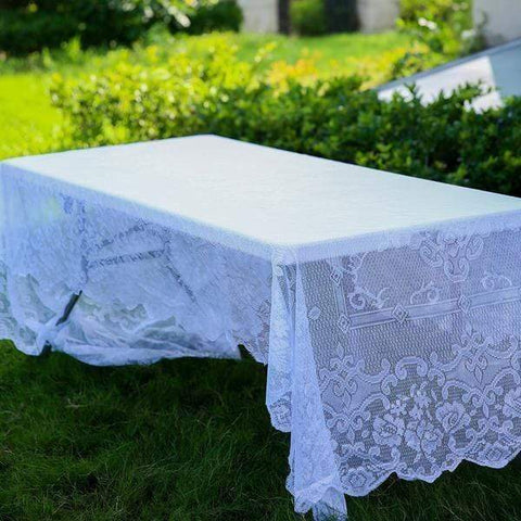 60 x 90 inch White Floral Lace Rectangular Tablecloth
