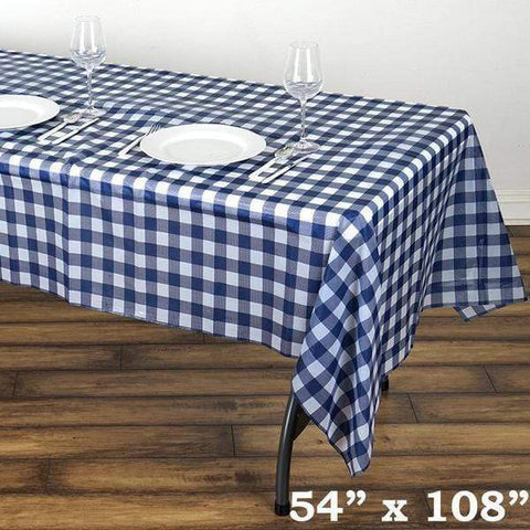 54x108 inch Navy Blue on White Checkered Disposable Plastic Table Cover