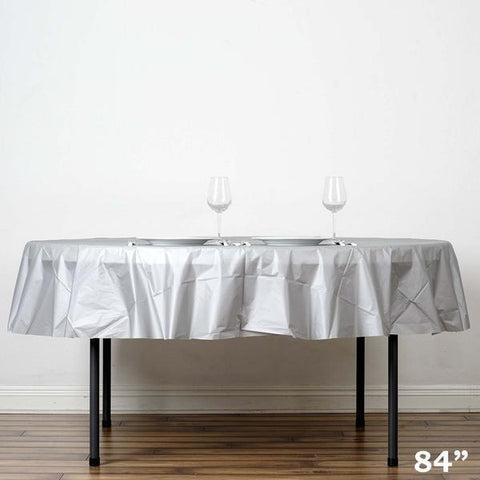 84 inch Silver Round Disposable Plastic Table Cover Tablecloth