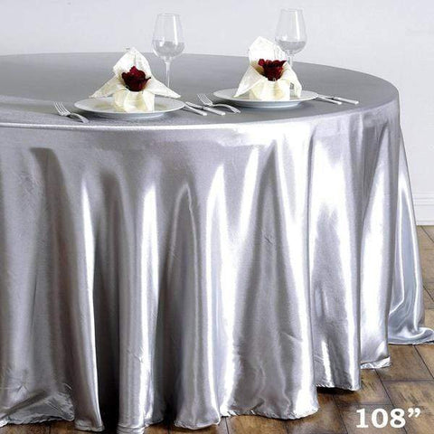 Silver 108" Satin Round Tablecloth