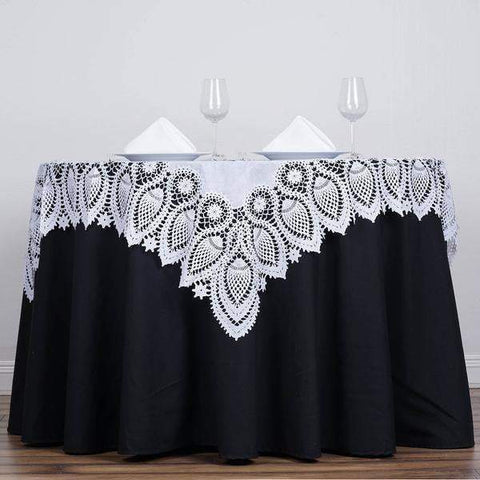 54x54 in White Vinyl Tablecloth with Crochet Lace