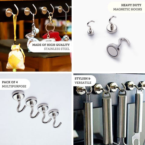 4 Silver Hanging Metal Magnetic Hooks