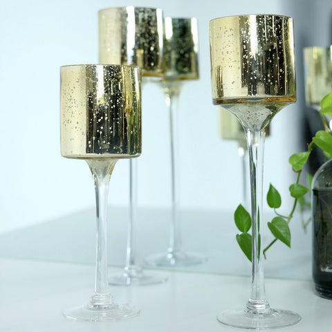 3 Long Stem Mercury Glass Vases Candle Holders