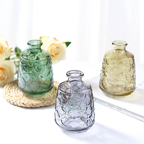 6 in Round Glass Flower Vases with Embossed Shippo Design