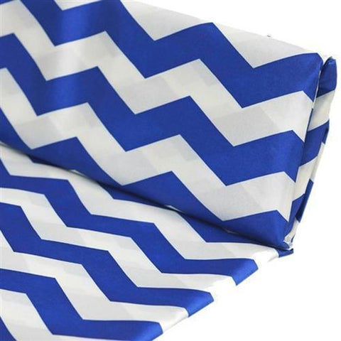 54 inch x 10 yards Royal Blue and White Chevron Satin Fabric Bolt