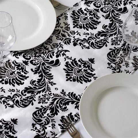 Black and White Damask Flocking Table Runne