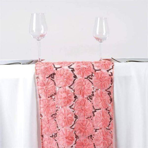 Rose Quartz Pink Ribbon Flowers and Sequins on Tulle Table Runner