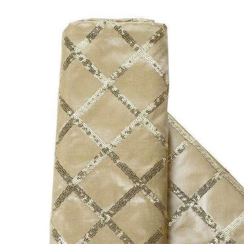 54" x 4 yards Champagne Sequined Pattern on Taffeta Fabric 