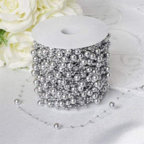 62 feet 3 mm Silver Faux Pearl Beads Garland Roll