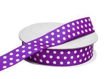 7/8 inch 25 yards Purple with White Polka Dot Grosgrain Ribbon