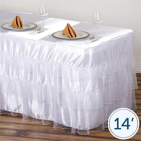 14 feet x 29" 3 Tiers White Organza on Satin Table Skirt