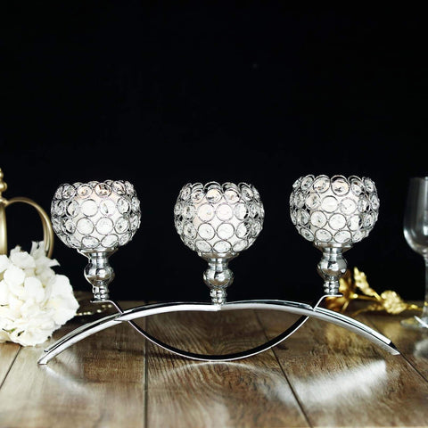 16" wide Metal Arch Bridge Beaded Globe Candle Holder