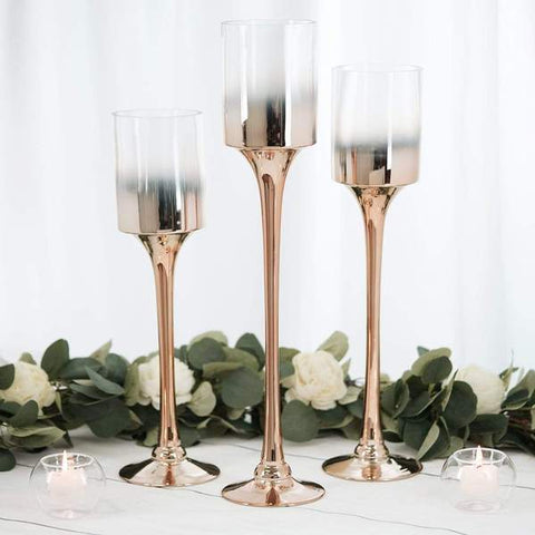3 Glass Long Pillar Candle Holders