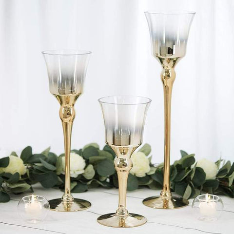 3 Wine Glass Pillar Candle Holders Centerpieces