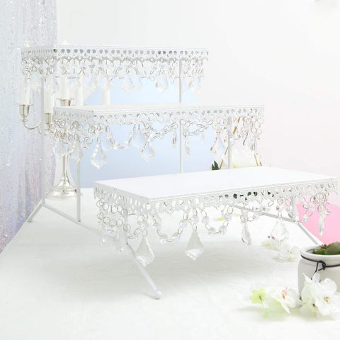 15 in tall 3 Tier Metal Rectangle Beaded Wedding Cupcake Stand