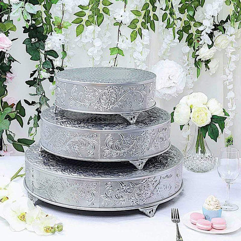 18" wide Round Floral Embossed Cake Stand