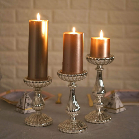 3 pcs Mercury Glass Pillar Candle Holders Wedding Centerpieces