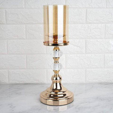 Gold Metal with Glass and Crystal Candle Holder Centerpiece