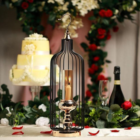 Gold and Black Bird Cage Candle Holder with Glass Centerpiece