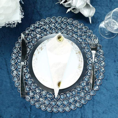 14 in Round Metal Charger Plates with Crystal Beads