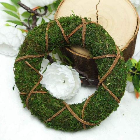 2 pcs Green Natural Moss Wreaths with Twigs Home Party Decorations