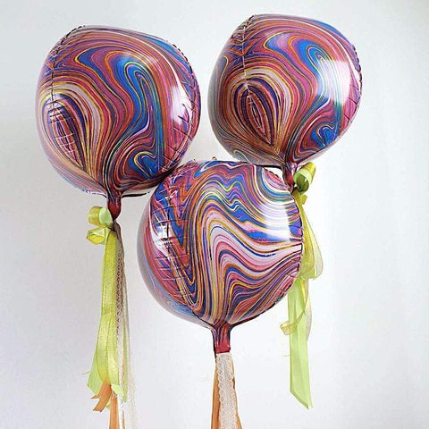 3 pcs 13 in wide Marble 4D Round Orbz Mylar Foil Balloons