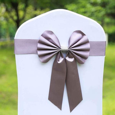 5 pcs Reversible Satin and Faux Leather Bow Tie Chair Sashes with Buckles