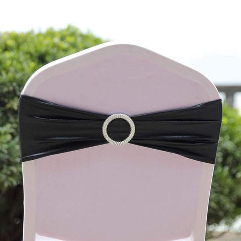 5 pcs Metallic Spandex Chair Sashes with Silver Round Buckles