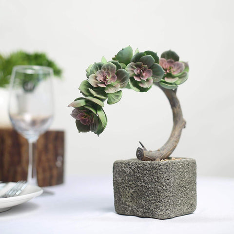 Concrete Planter Pot with Green Artificial Mini Burros Tail Tree