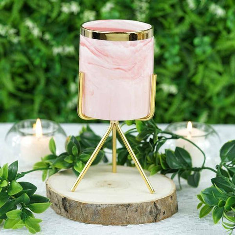 8 in tall Ceramic Flower Pot with Gold Iron Stand Wedding Vases
