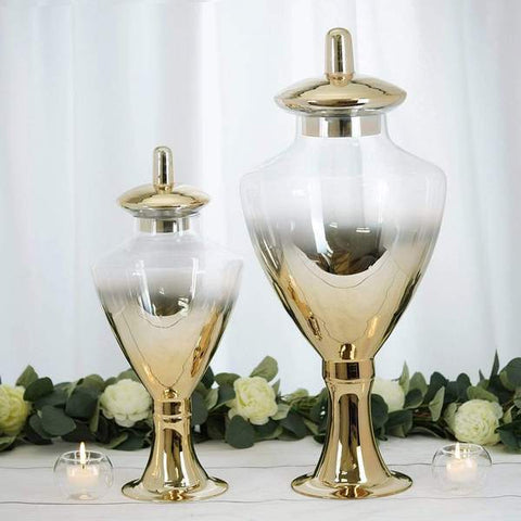 2 Large Glass Apothecary Jars with Baroque Lids