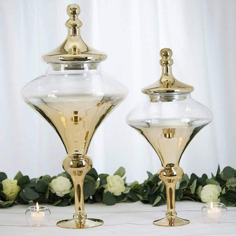 2 Large Glass Teardrop Apothecary Jars with Lids