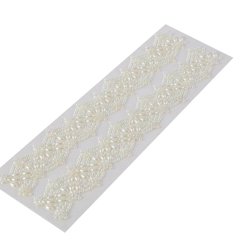 2 strips Stick on Floral Pearl Trims Self-Adhesive Gems