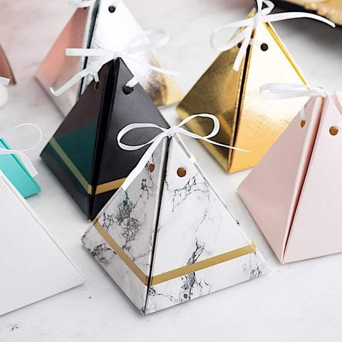 25 Pyramid Wedding Favor Boxes with Satin Ribbons
