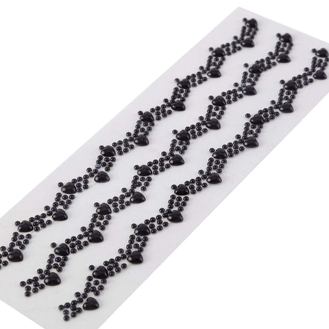 3 strips Stick on Heart Pearl Trims Self-Adhesive Gems
